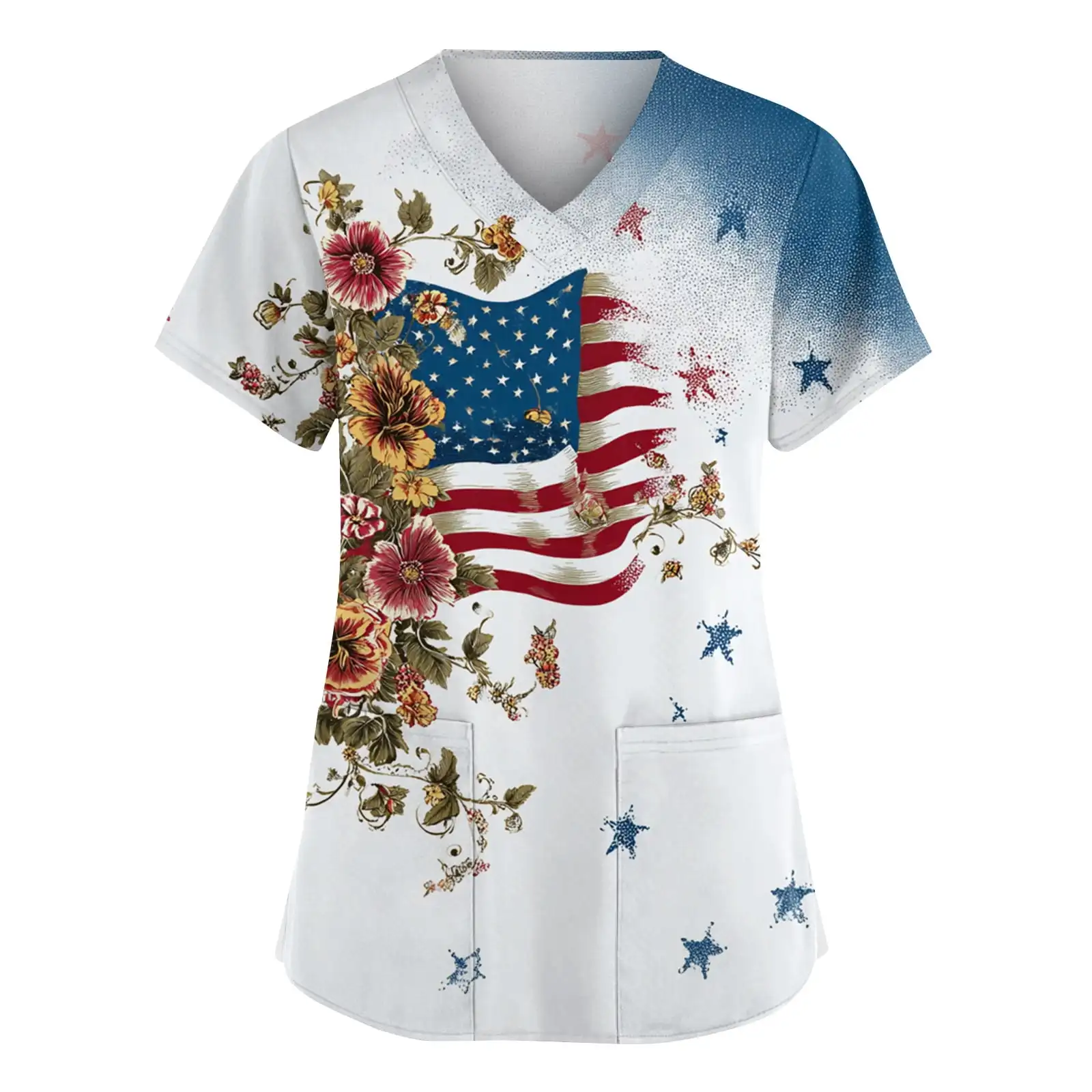 

Nursing Scrub Tops for Women 250th Anniversary Usa Nurse Tops V Neck Short Sleeve American Flag Scrub Top Scrubs for Woman Sets