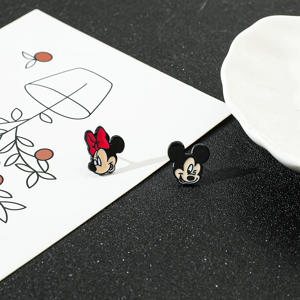 Disney Cartoon Mickey Mouse and Minnie Mouse Earrings Asymmetric Metal Earrings Cute Girls Must Have