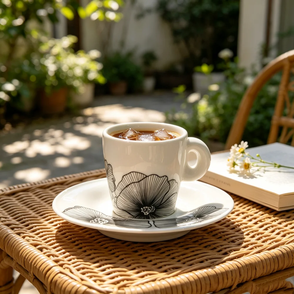 European Modern Art Style Espresso SHOT Glass Nice Artistic Ceramics Cafe Espresso Mug Collectible Edition Coffee Cup Saucer Set