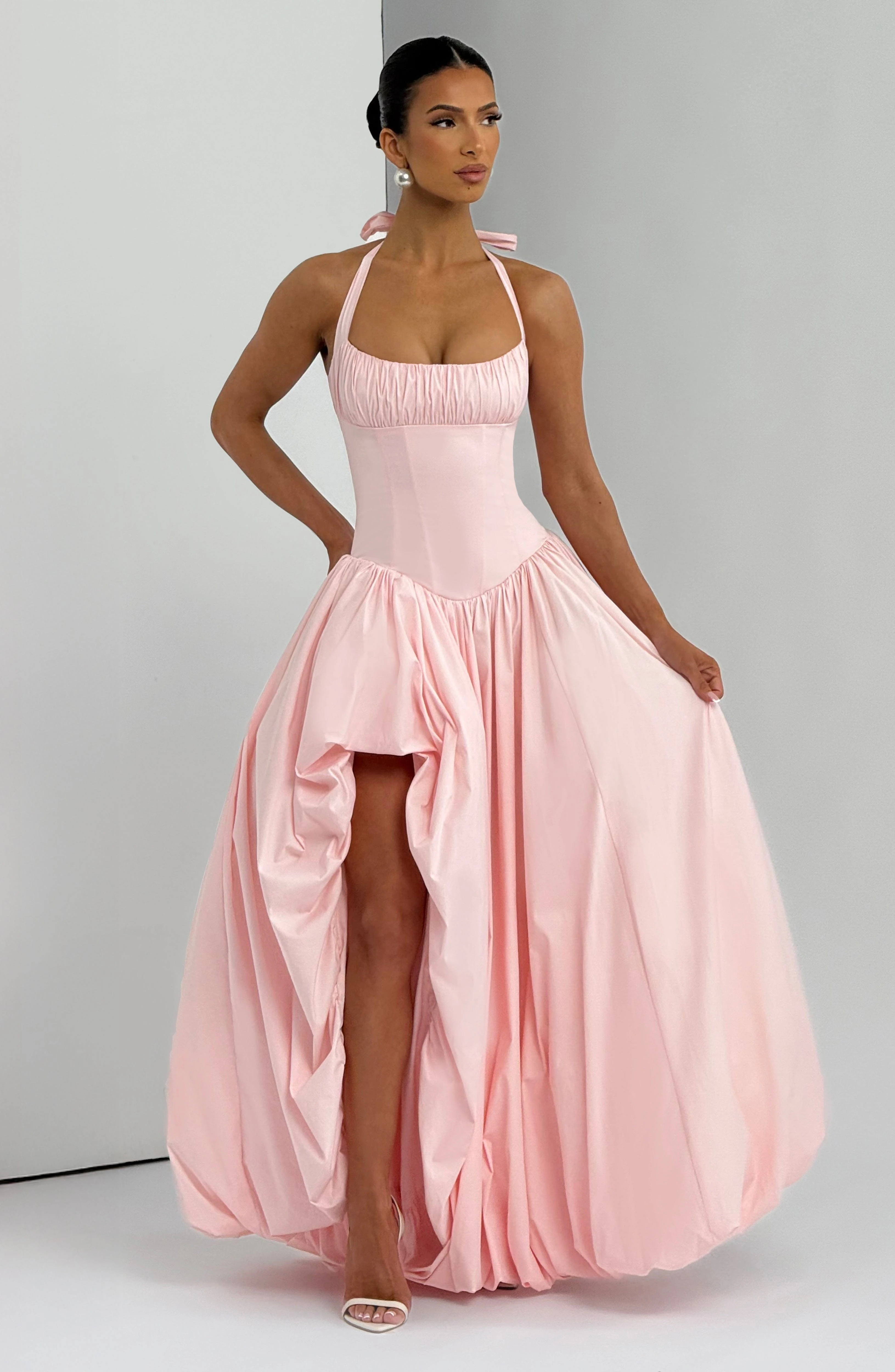 Putao Women Pink Halter Prom Dresses Corset Maxi Dress High Slit Elegant Formal Evening Birthday Party Long Gown - view 6