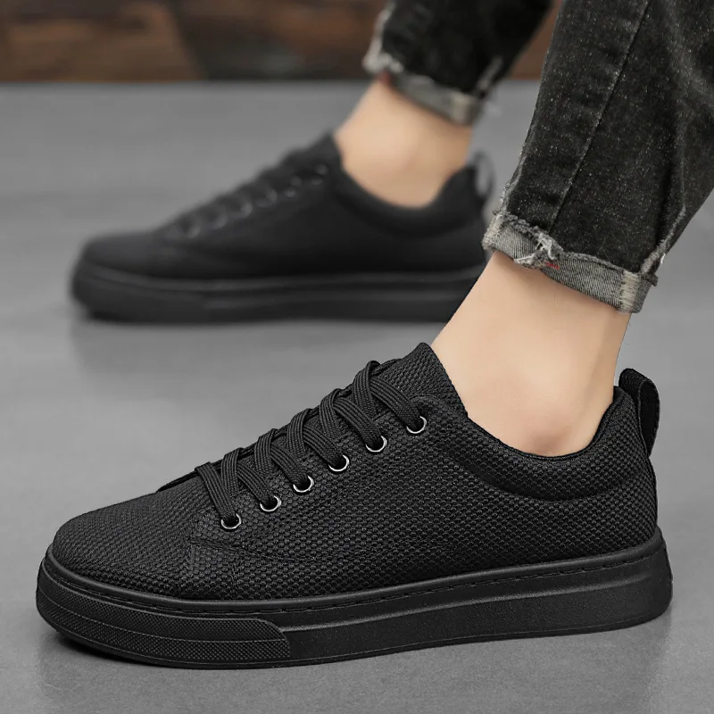 Zapatos planos informales para hombre, zapatillas de plataforma de diseñador de moda, calzado sólido para hombre, zapatos cómodos para caminar, malla, color negro, nuevo