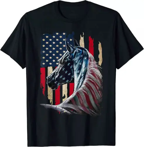 

NEW! Vintage 4th July Patriotic Horse US Flag T-Shirt 2024