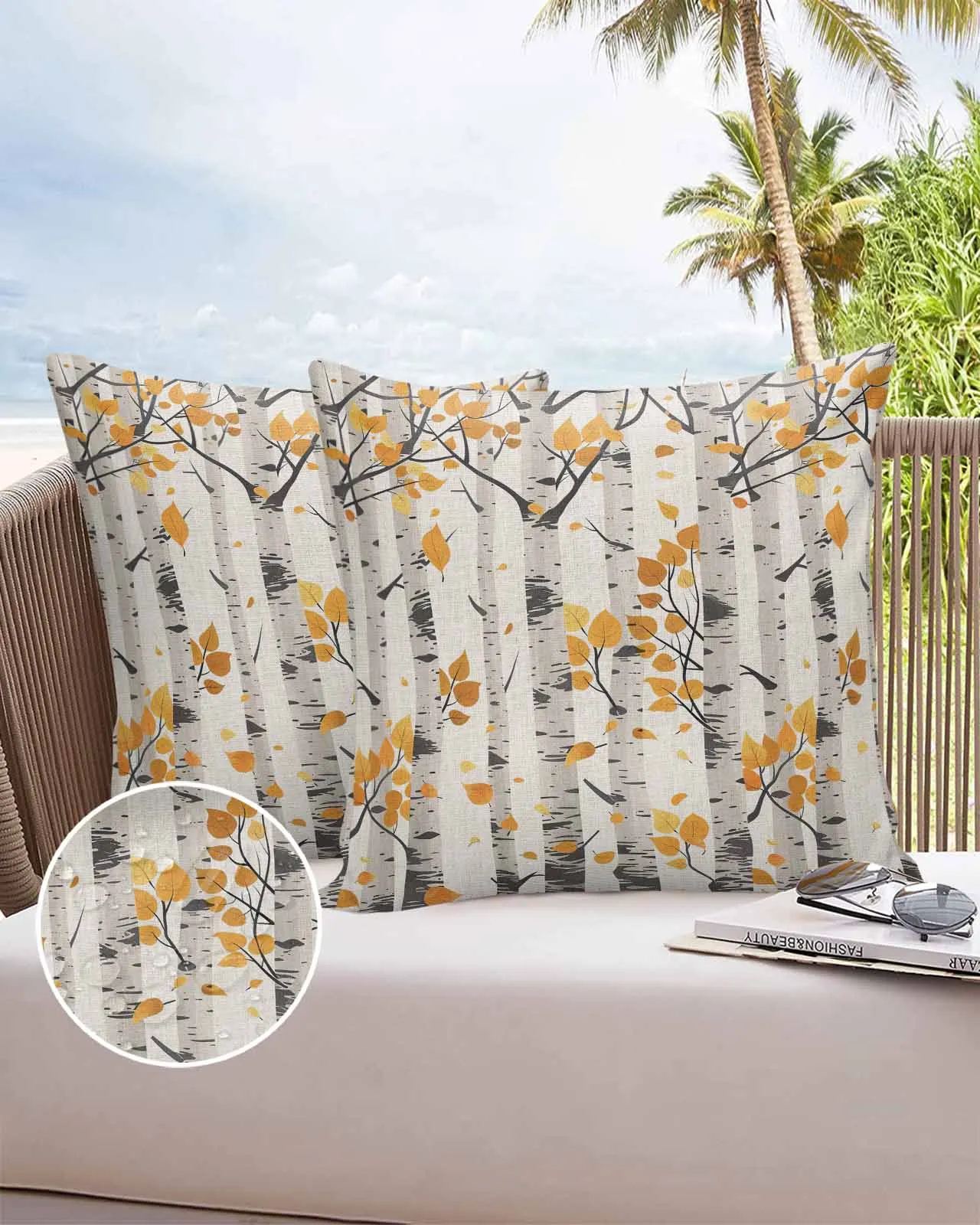 

Simple Fall Gold Trees Branches 2/4PCS Outdoor Pillowcase Waterproof Pillow Cover Case Garden Patio Cushion Covers Home Decor