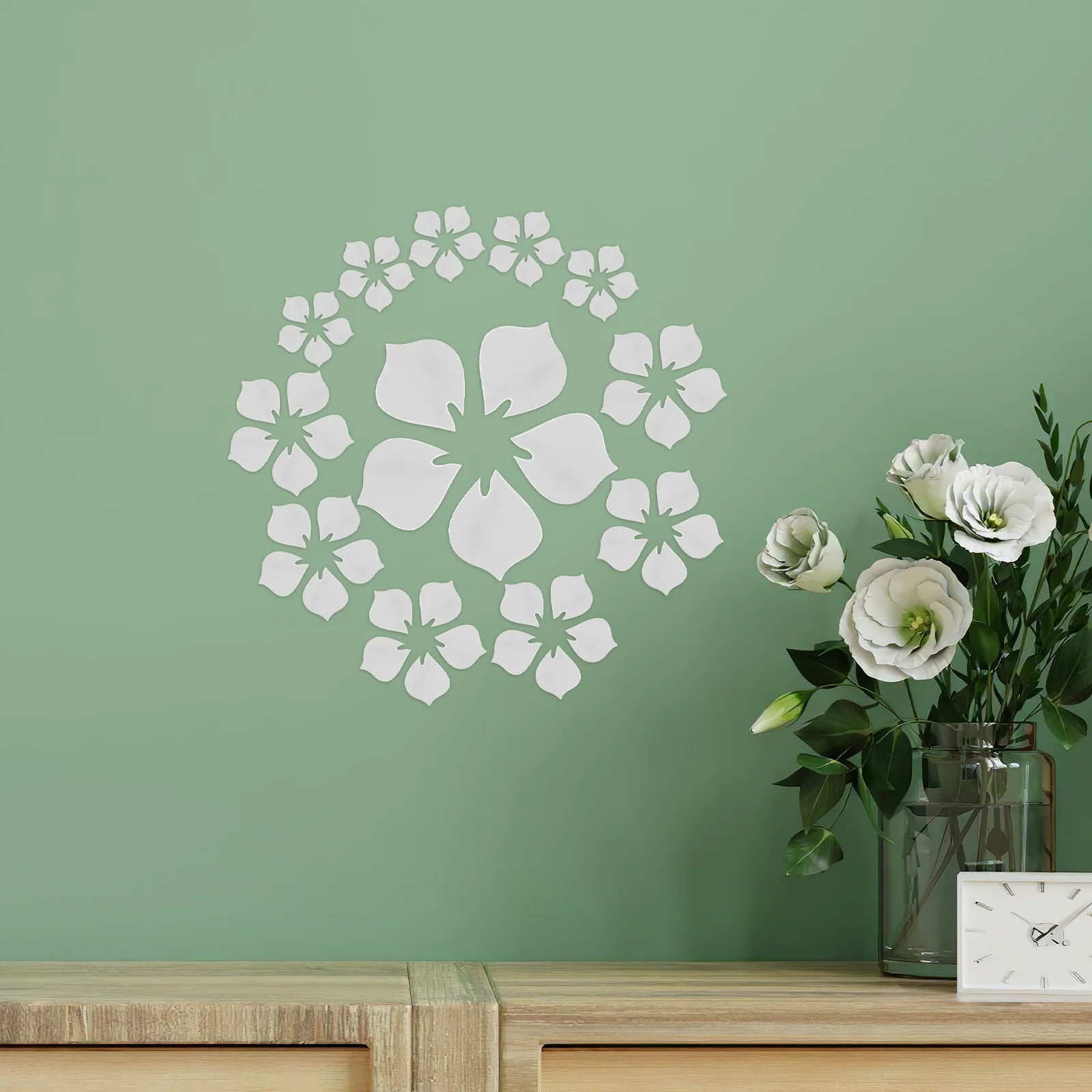 

18 Pcs Decorative Wall Stickers Mirror Bedroom Flower Decals for Walls Acrylic Adhesive Mural