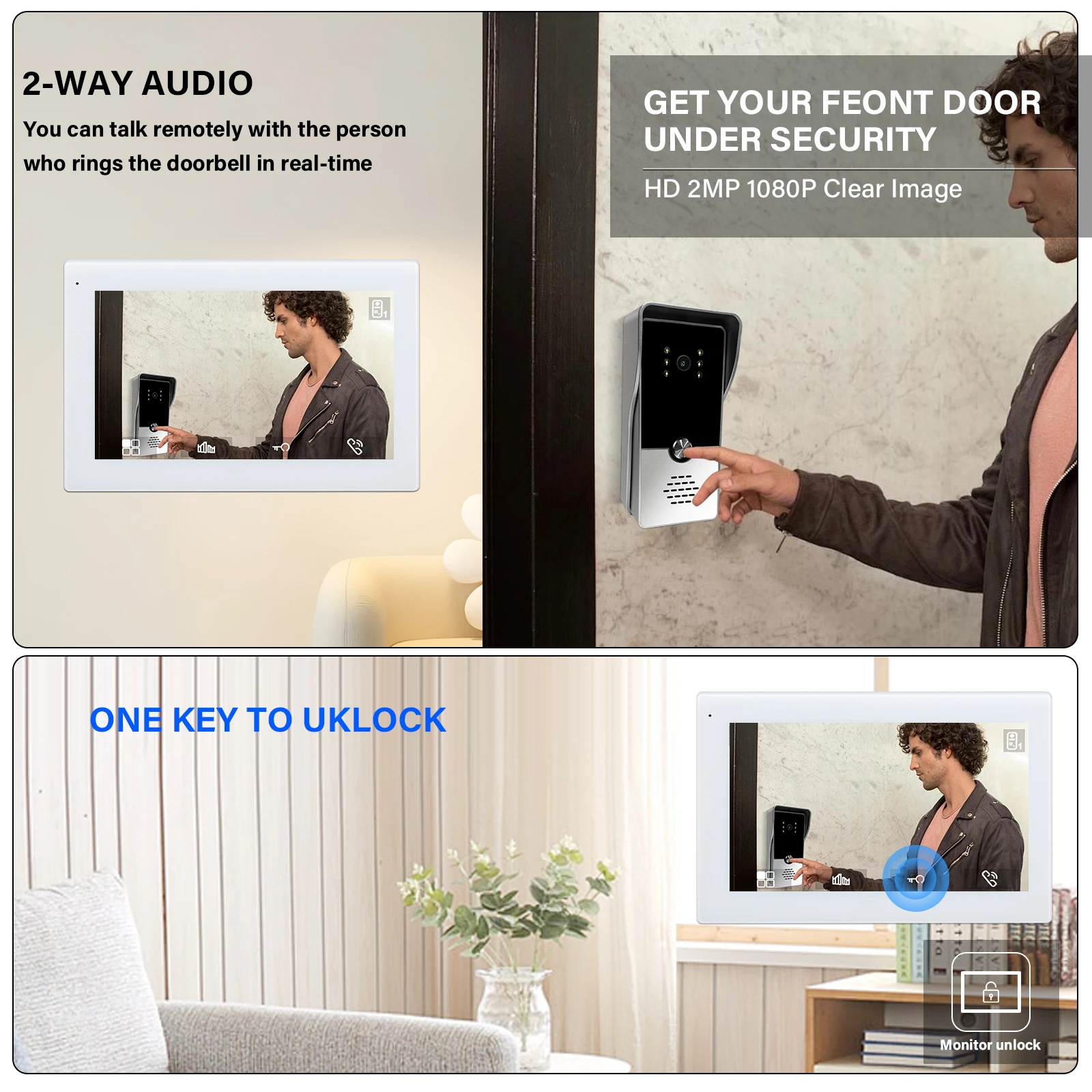 4 Wire 7 Inch TFT LCD Intercom System Volume Brightness Only Indoor