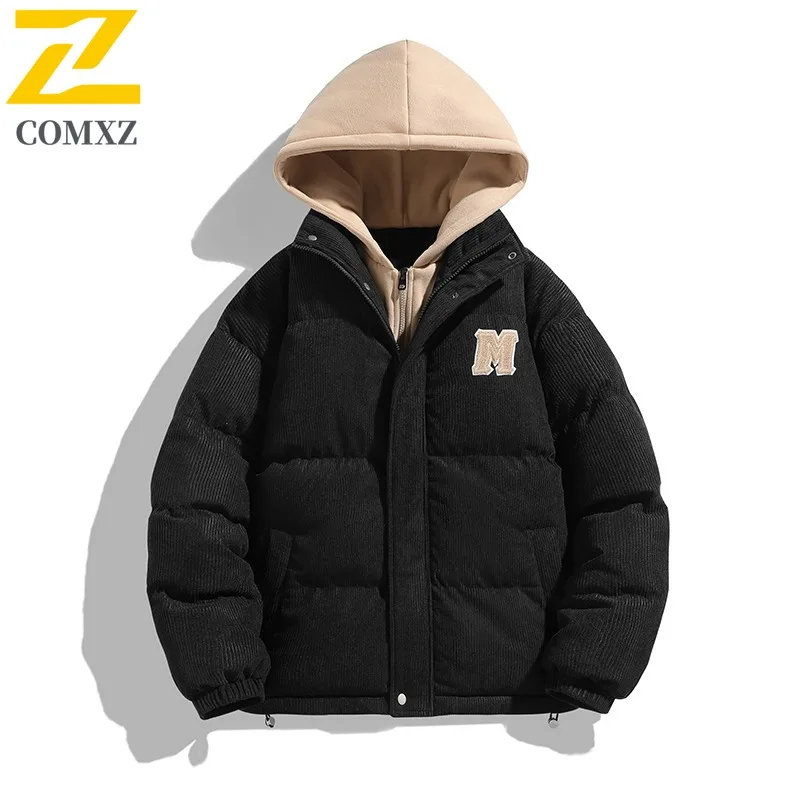 COMXZ 2025 Winter Fashion Stand Collar Cotton Jacket Hooded Arrival Waterproof Windproof Outdoor Casual Warm Coat Men Streetwear