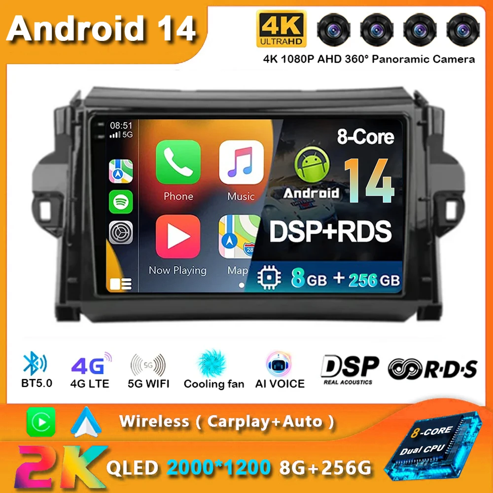 

Android 14 Car Radio For Toyota Fortuner 2 2015 - 2020 2 Din Multimedia Video Player Stereo Carplay Auto 4G GPS Head Unit DSP