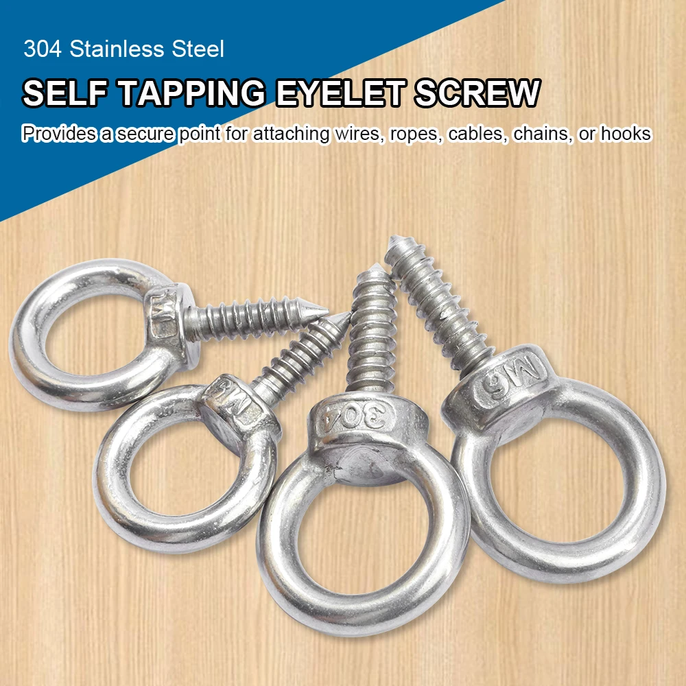 Single Piece Heavy Duty Lifting Eye Bolts M4 M5 M6 M8 M10 M12 Stainless Steel Self Tapping Eyelet Screw for Hanging Wooden Screw