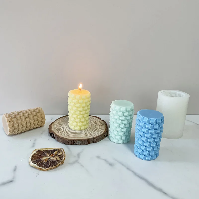 3D Cylindrical Honeycomb Candle Mold DIY Silicone Soy Wax Candles Decoration Mould Aroma Wax Soap Mold Candle Making Crafts