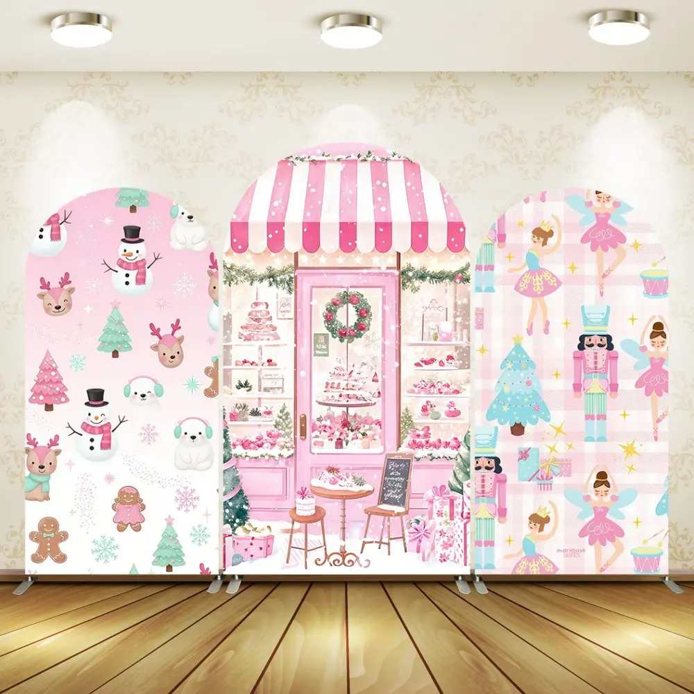 Merry Christmas Ballet Arch Backdrop Cover Dessert Shop Theme Background Flower Tree Snowman Nutcracker Birthday Party Decor