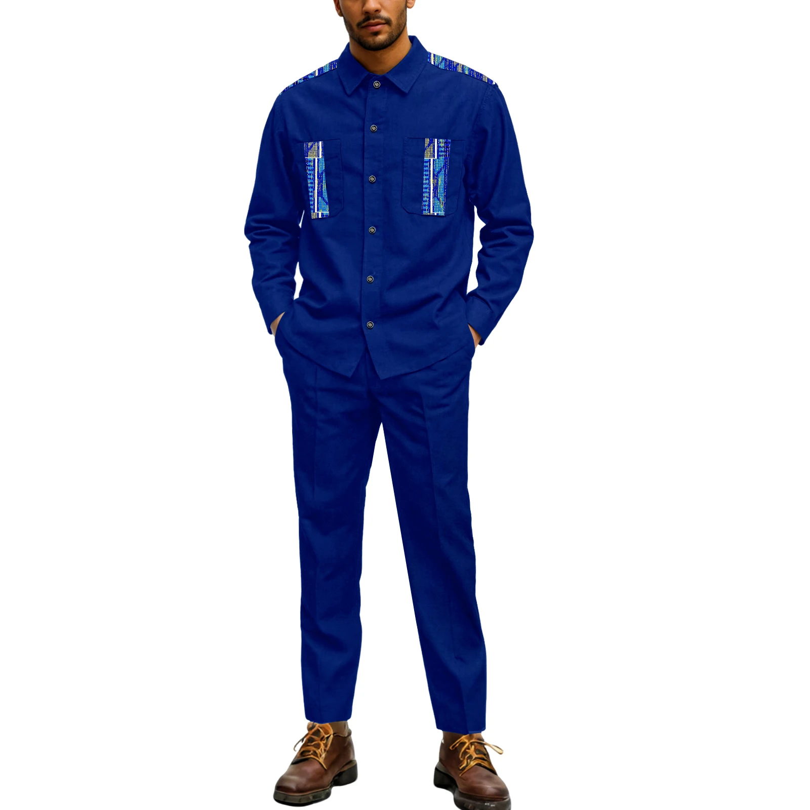 

SEA&ALP African Suit for Men Dashiki Fashion Outfits Top Shirt Pants 2 Piece Set Casual Clothing Attire