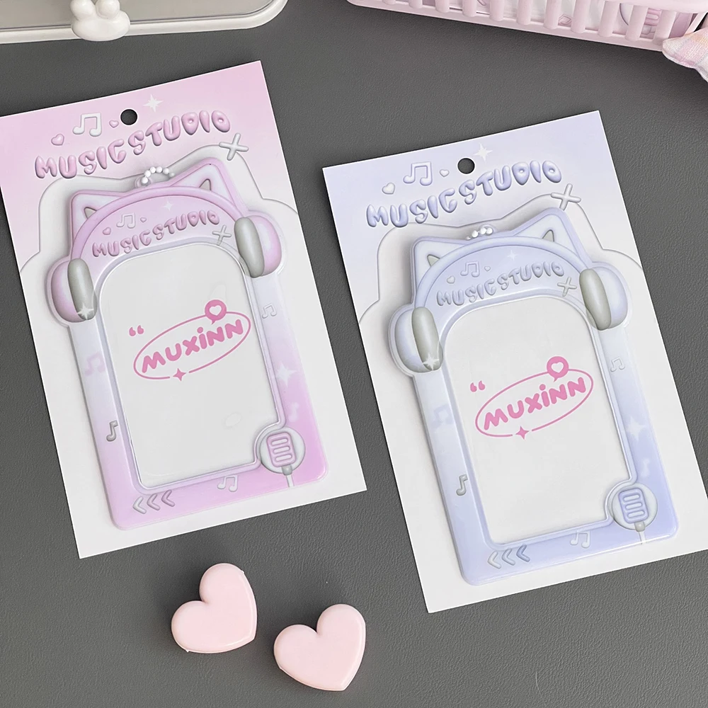 PVC Headphone Pattern Card Holder Key Chain Ins Idols Cards Photocard Holder ID Badge Holder Pendant Decorative Card Sleeves