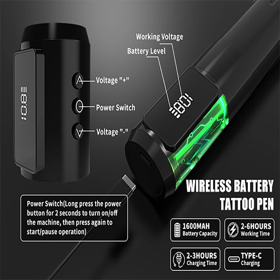 Professional Wireless Tattoo Machine Kit Rotary Pen With Ink Mixer Coreless Motor 10pcs Cartridges For Tattoo Artist