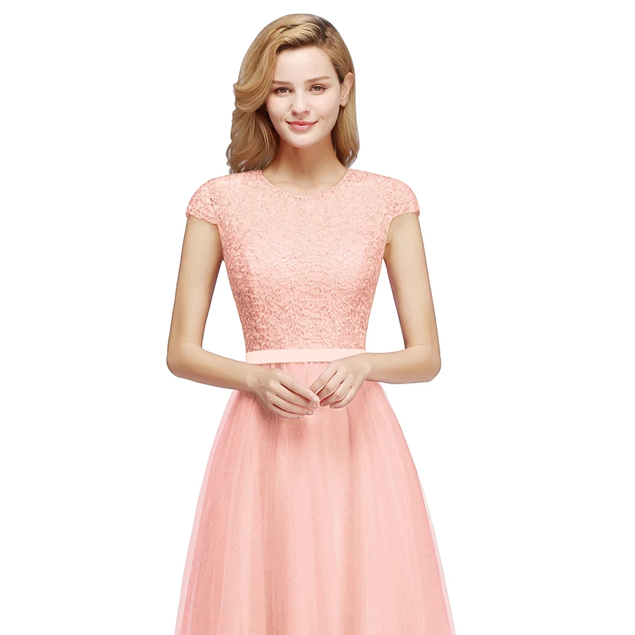 Pearl Pink Chiffon Lace Long Bridesmaid Dresses Tulle Evening Gowns Formal Occasion Party Prom With Sashes Vestido de Festa