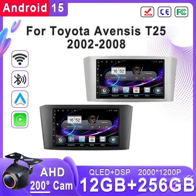 

Android 15 2K Screen Multimedia For Toyota Avensis T25 2002-2008 Stereo Head Unit GPS Navigation High-performance CPU Screen