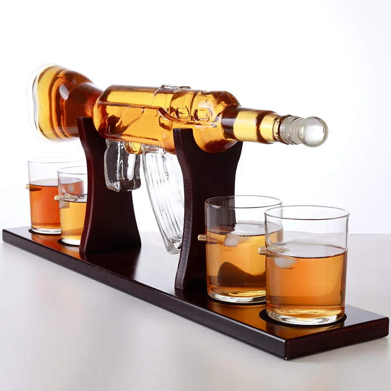 Elegant Gun Whiskey Shape Glass Wine Container Glass Wine Set Set Craft Wine Bottle