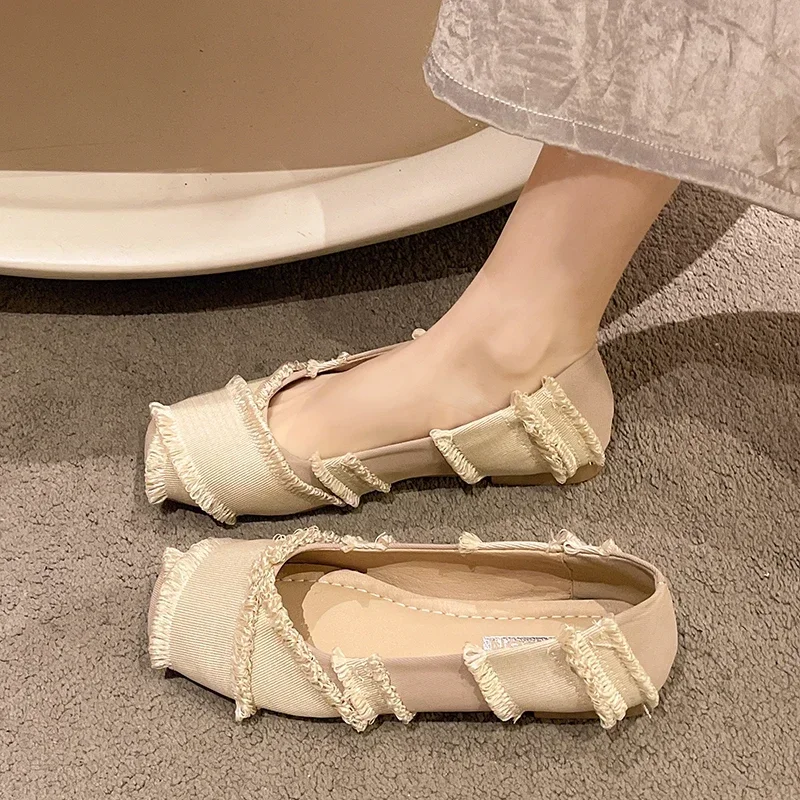 Women's Loafers Autumn Slip-On Flat Women's Shoes Shallow Mouth Round Toe Fashion Low-top Shoes Casual Mid-Heel Walking Shoes