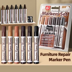 13pcs Furniture Markers Crayon Sharpener Set, Wood Scratch Repair Kit Waterproof Pen for Floors, Tables, Desks, Stains Oak Maple