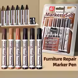 13pcs Furniture Markers Crayon Sharpener Set, Wood Scratch Repair Kit Waterproof Pen for Floors, Tables, Desks, Stains Oak Maple