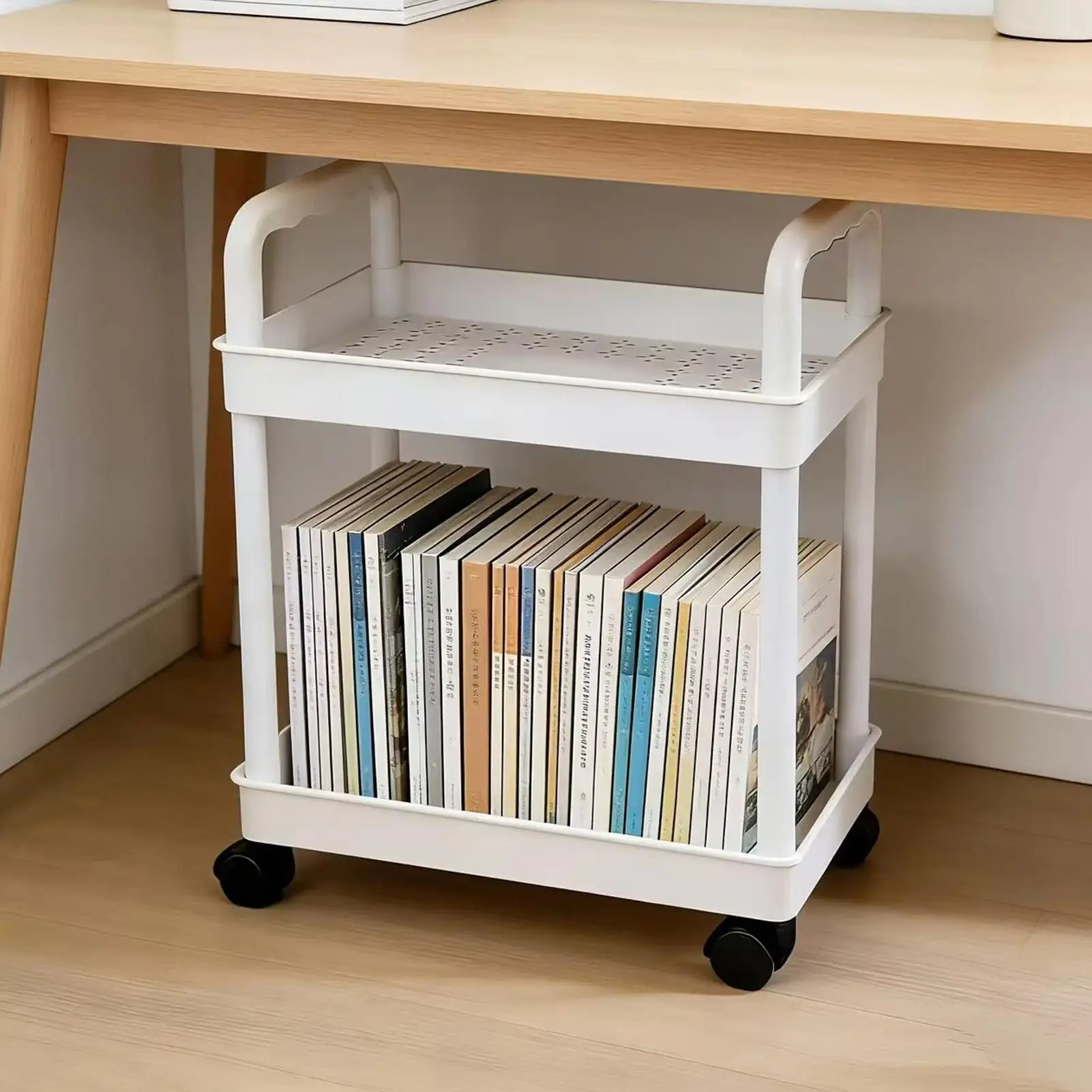 

Мобильная тележка-стеллаж на колесах с 2 ярусами для дома, кухни, ванной, кладовой, прачечной, гаража, рабочего места, общежития