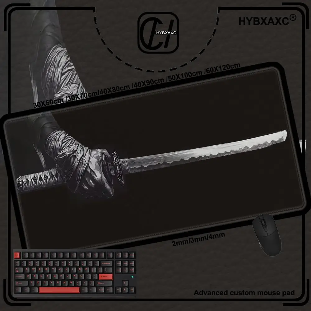 

Samurai sword Mouse Pad large mousemat computer gamer office stitched edge keyboard desk mat washable non-slip HYBXAXC
