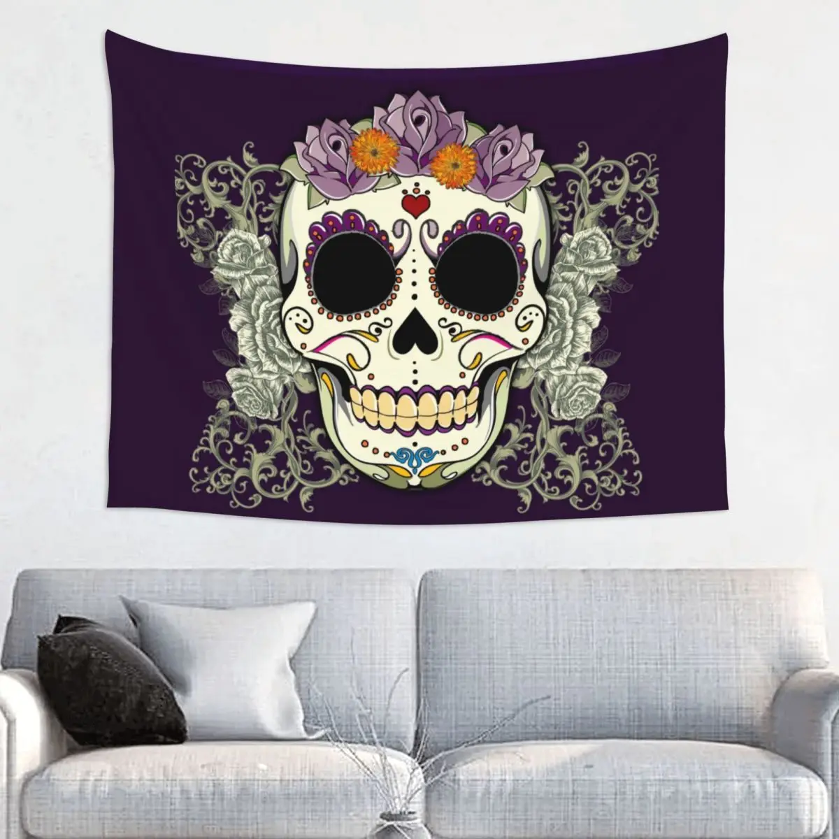 Vintage Flowers Tapestry Wall Hanging for Living Room Customized Hippie Sugar Skull Tapestries Home Decor