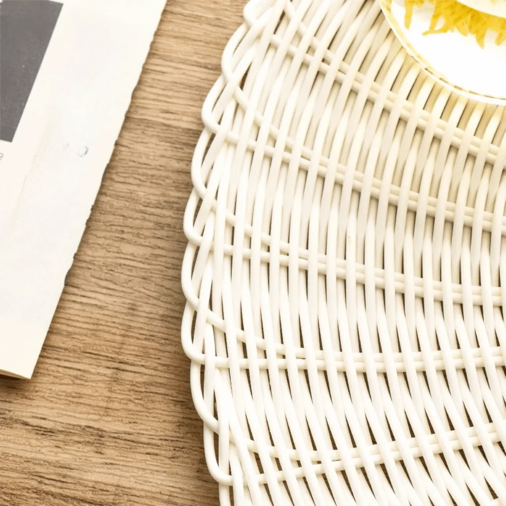Household Imitation Rattan Woven Placemats Round Anti-Skid Heat-insulating Pad Non-Slip Coaster Hot Bowl