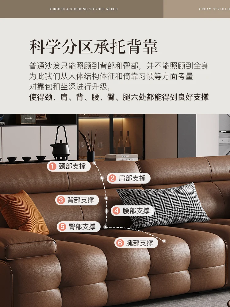 Modern simple leather sofa, modern minimalist, small living room, high backrest straight row sofa