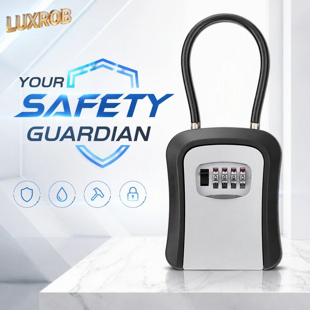 Hanging Key Lock Box 4‑Digit Combination Password Safe Waterproof Outdoor Key Storage Box with Steel Cable Shackle