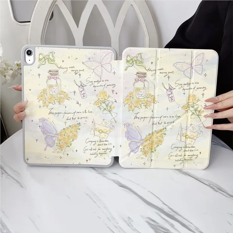 Butterfly Fashion Floral pattern with Pencil Holder Tablet Case for iPad Pro12.9in Pro Air6/7/8 M2 M3 M4 13 2026 Cover For Girls