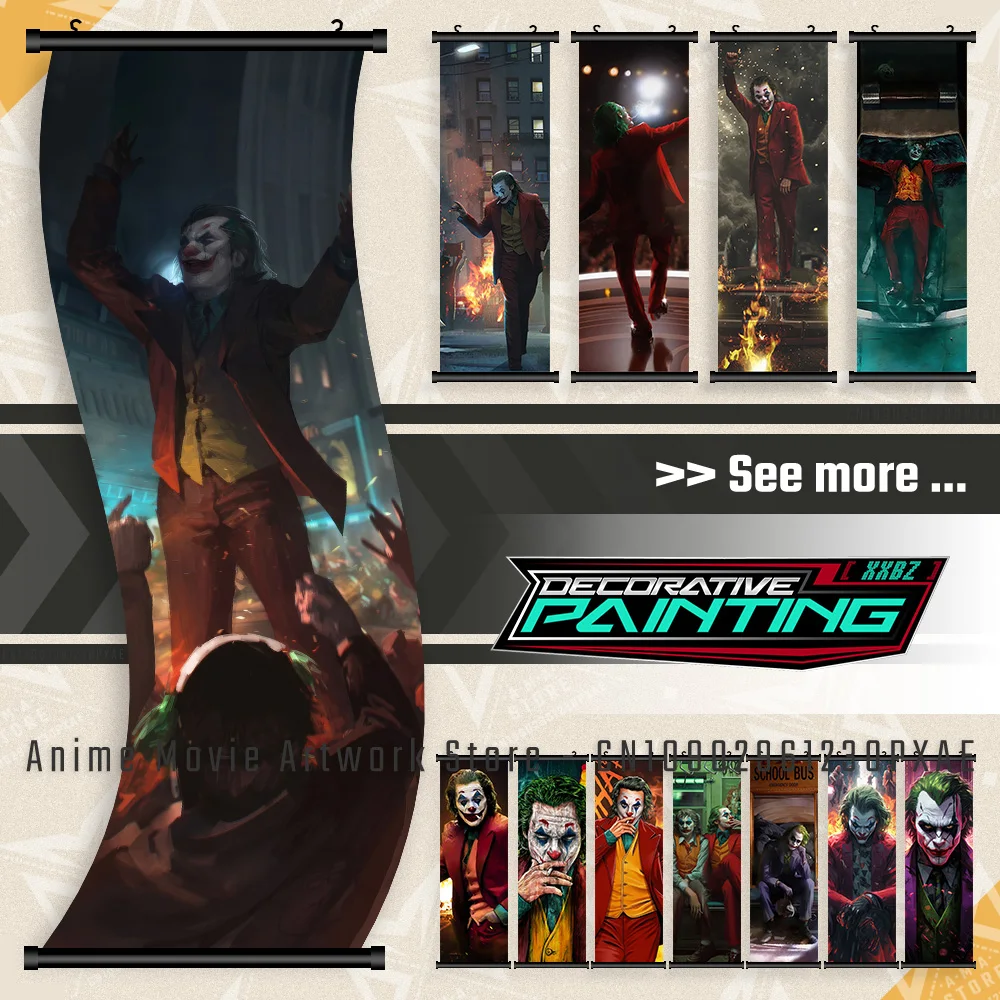 

DC Comics Supervillain Wall Artwork Canvas Joker Movie Mural Scrolls Pictures Hanging Painting Room Print Poster Home Decoration