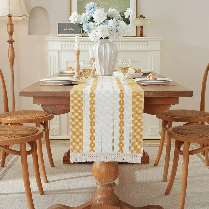 

Boho Table Runner Cotton Woven with Tassels,Modern Rustic Farmhouse Neutral Table Runners, Bohemian Kitchen Dining Table Decor