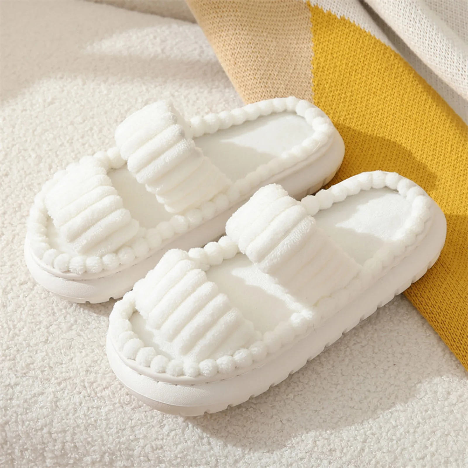 Women\'s Corduroy Slippers Living Room Shoes Cute Memory Foam Bedroom Slippers Home Female Slippers 2024 New Anti Slip Slippers