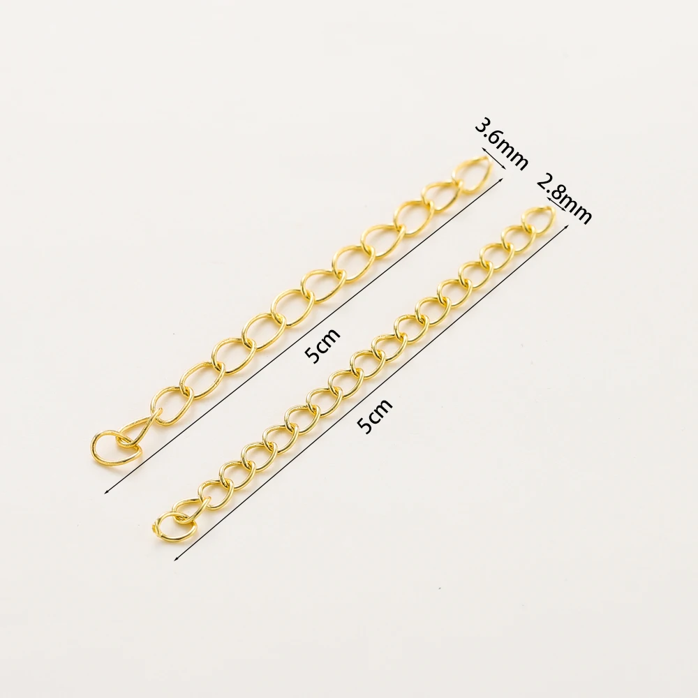 20 piezas de longitud, 5cm, 14K/18K, Color dorado, latón chapado, cadenas extensoras de cola ovaladas planas, DIY, pulsera, collar, suministros para