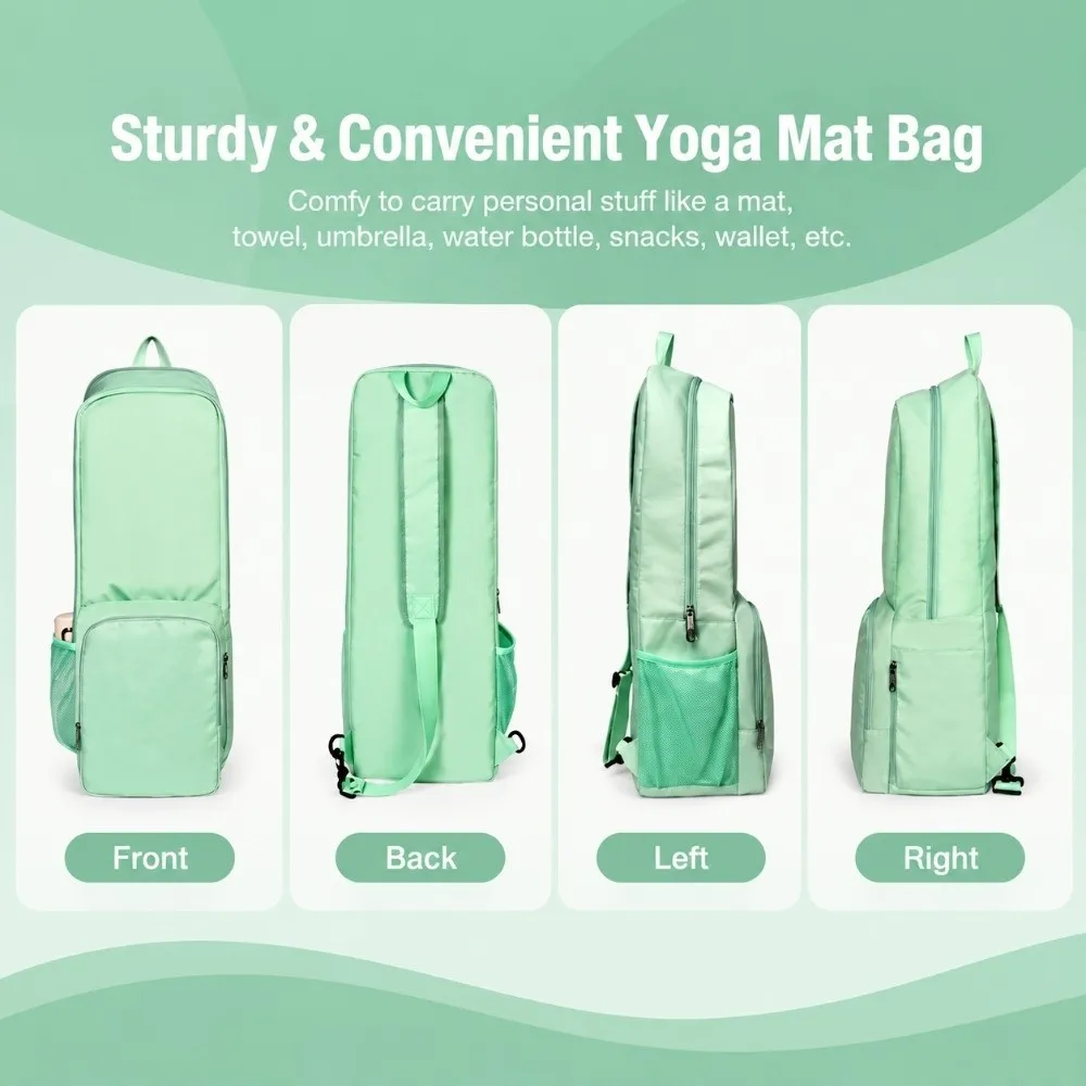 Double Zipper Yoga Mat Bag Polyester-Cotton Fabric Waterproof Yoga Mat Backpack Versatile Mesh Pockets Sports Gym Bag