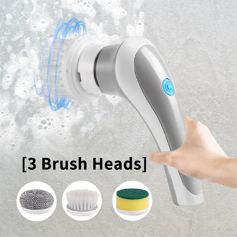 

Wireless Clean Brush Multi-functional Electric Brush Cleaner 360 Degree Rotation 3 Replaceable Brush Heads Kitchen Accessories