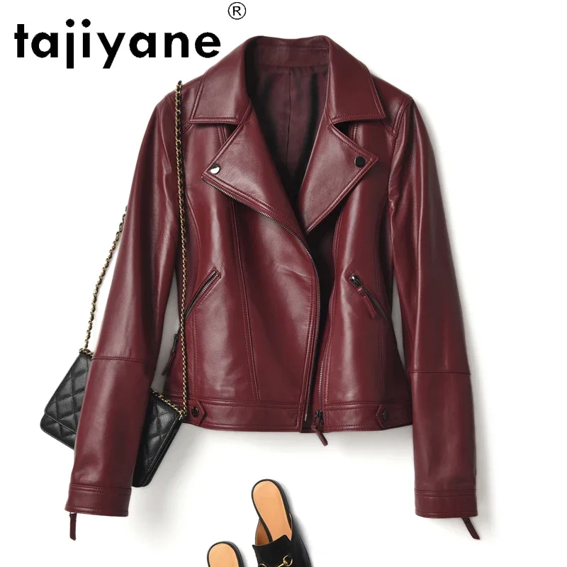 Tajeyane-chaqueta de cuero genuino para mujer, abrigo de piel de oveja auténtica, chaquetas de motorista para mujer, primavera y otoño 2021, Pph4961