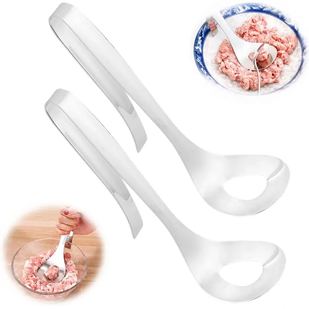Stainless Steel Croquettes Meatball Spoon Mold Non-stick with Round Hole Meatball Maker Spoon Hangable Meat Press Tools