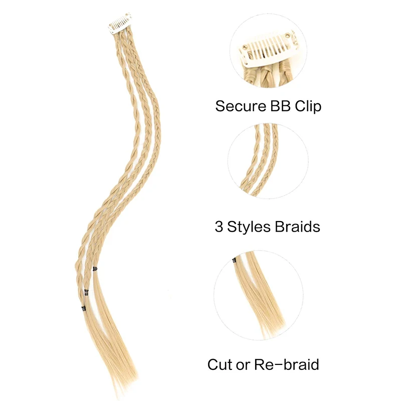 1 PCS Braids Front Side Clip in Hair Extensions Long Braided Hair Piece Natural Soft Synthetic Hair for Women Daily Wear 22 Inch