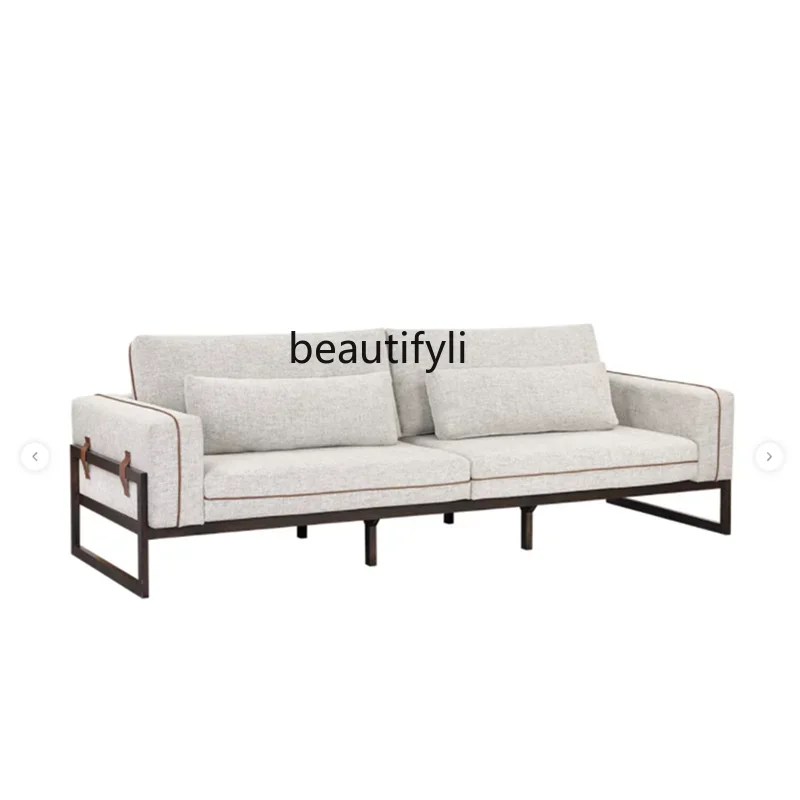

H5556Modern simple small apartment living room fabric double three-person sofa Nordic solid wood sofa model room reception sofa