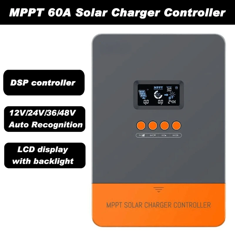 

MPPT 60A Solar Charger Controller 12V 24V 36V 48V With Blacklight LCD Regulator Max PV Input 150VDC Support Lithium Battery