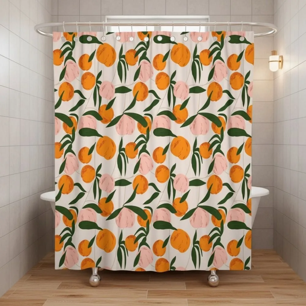 Waterproof Orange Peach Shower Curtain with Hook Mildew Proof Bathroom Partition Curtain Decorative Bathtub Curtain Home