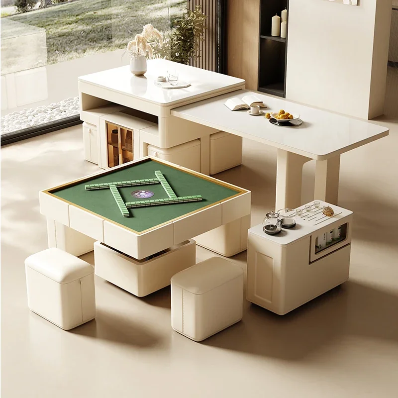 Lifting coffee table mahjong table integrated dual-purpose household small apartment rock slab modern and simple