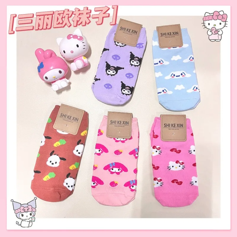 

New Hello Kitty Kurumi My Melody Cinnamon Roll Anime Innovative Cartoon Socks Girls Blue Combed Cotton Cute Sanrio Socks Gift