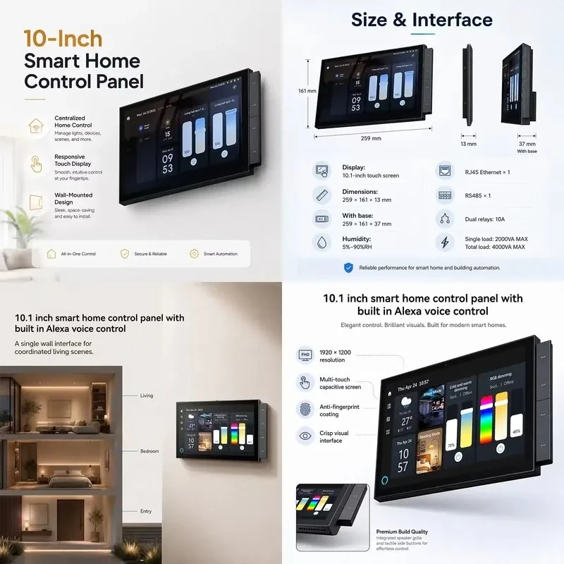 2026 electric 10-inch graffiti smart hotel wall-mounted design WiFi Zigbee gateway intelligent control panel, built-in Alexa