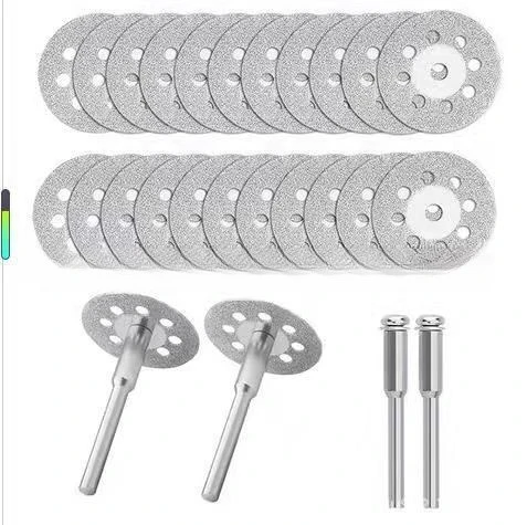 24 Pcs 22mm Electroplated Diamond Cutting Discs With 4 Matching Mandrels Rotary Tool Accessory Set
