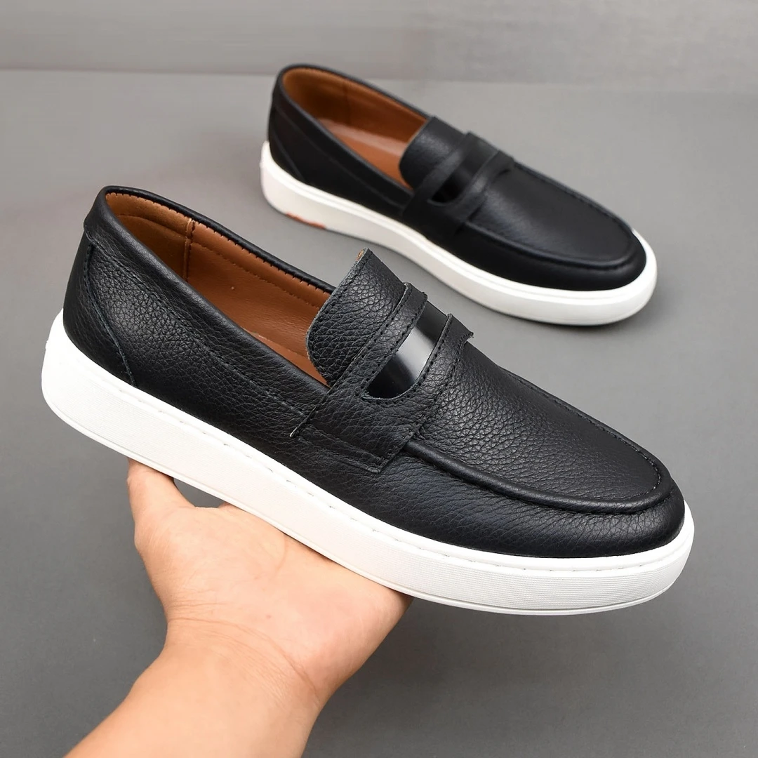 Luxury Men's Penny Loafers Genuine Leather Suede Shoes Platform Sole Slip‑on Casual Sneakers Daily Footwear Holiday Gifts