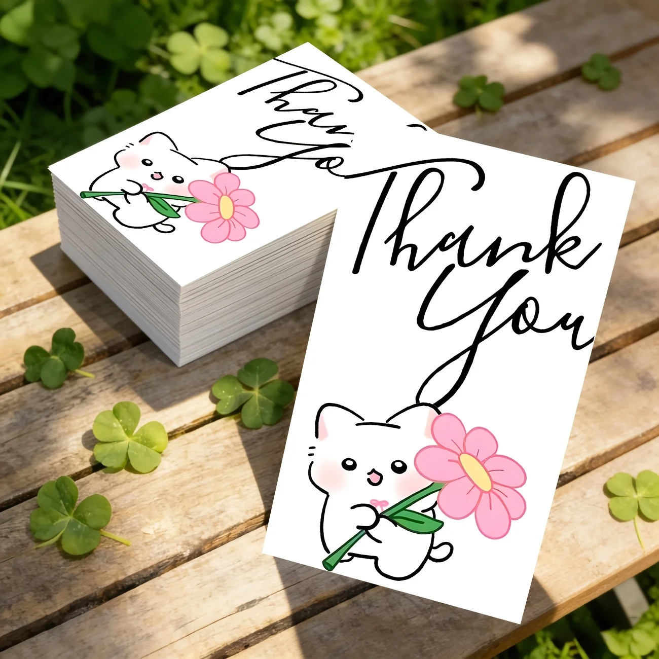 50PCS Cute Cat Flower Giving Thank-you Cards, Gift Cards, Used for Holiday Parties, Account Decoration and Other Occasions