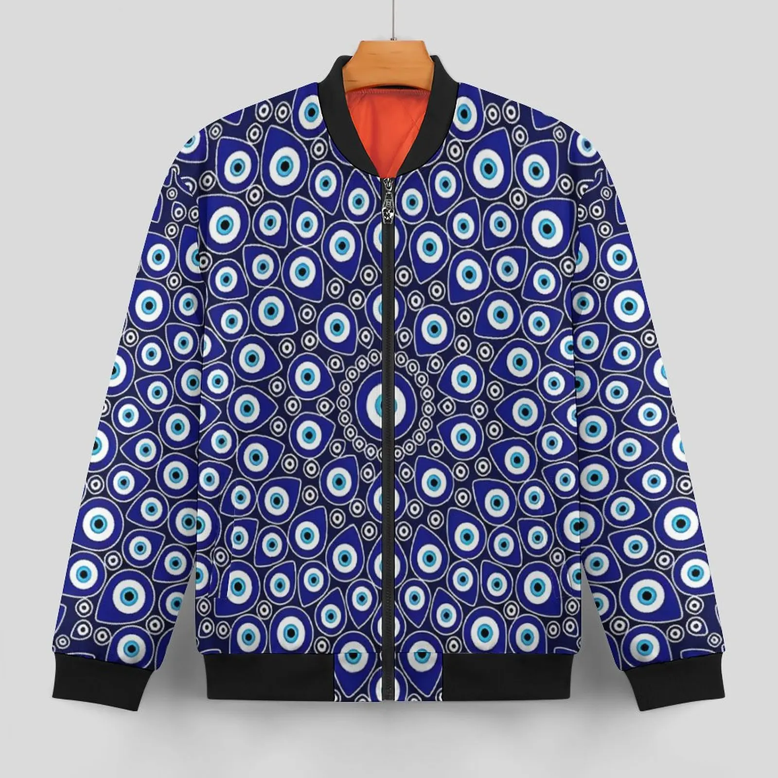 Evil Eye Print Jackets Winter Nazar Eye Circular Street Style Casual Coats Men Zipper Outdoor Windbreak Design Big Size Jacket