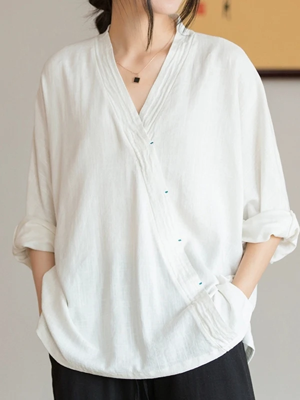 

Women's Summer Retro Cotton Linen irt Zen Buddhist Sle Tea Clothing Buddha Series Asymmetrical Jaet Loose Fit Long S...